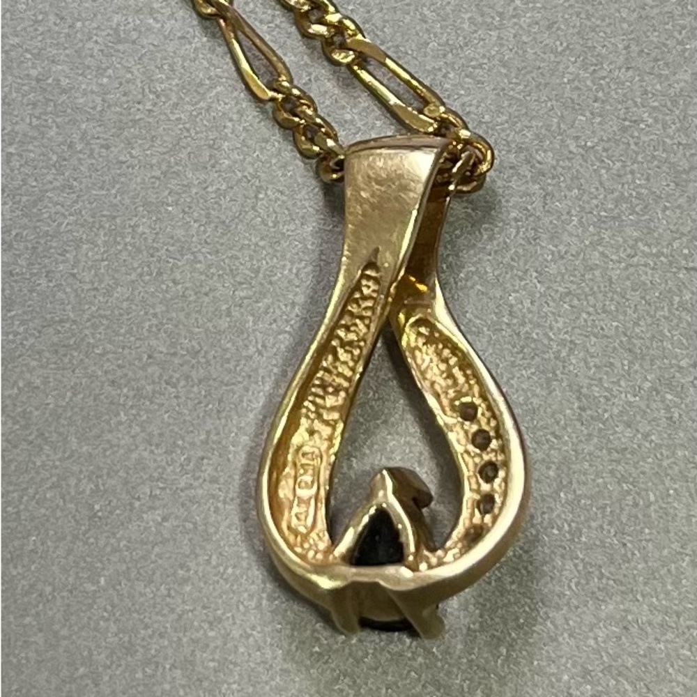 14k Yellow Gold 0.50 CT Sapphire And Diamond Ribbon Pendant EMA - Picture 2 of 3